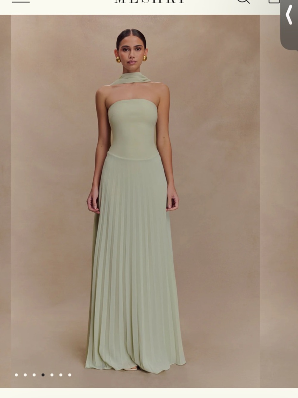 Meshki Sage Green Strapless Pleated Maxi Dress